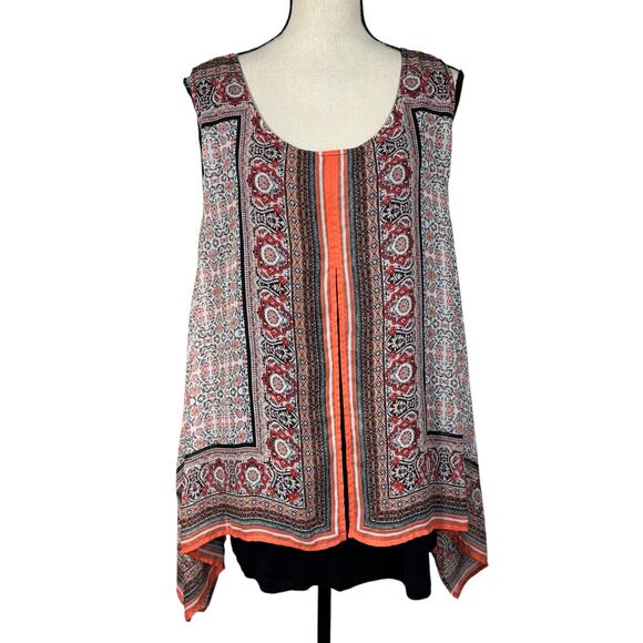 AGB 3X-Large Top Floral Flyaway Overlay Stretch Sleeveless Scoop Neck Pink Multi - Picture 1 of 10